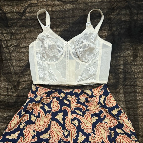 Vintage Bali 50s 60s Long Line Corset Bustier Bullet Bra 36B Pin-up Coquette Bow - Picture 2 of 8